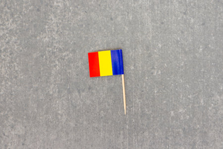 Single Romania Flag Toothpick on Grey Backgroundの写真素材