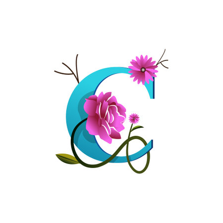 Vector capital letter C with flowers. Elegant floral alphabet.のイラスト素材