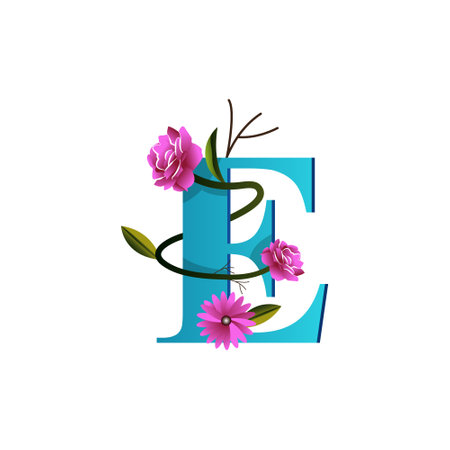Letter E with flowers. Vector template elements for your application or corporate identity.のイラスト素材