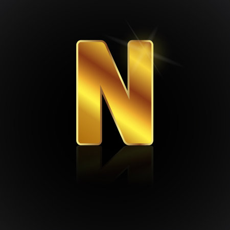 Gold letter N on a black background. Vector illustration for your design.のイラスト素材