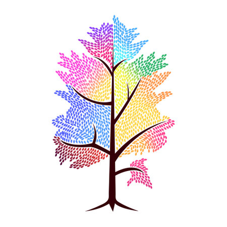 Stylized colorful tree isolated on white background. Vector illustration.のイラスト素材