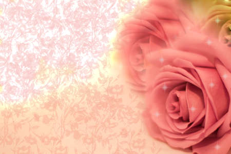 Postcard in pink tones with an ornament and rosesの写真素材