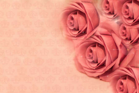 Postcard in pink tones with an ornament and rosesの写真素材