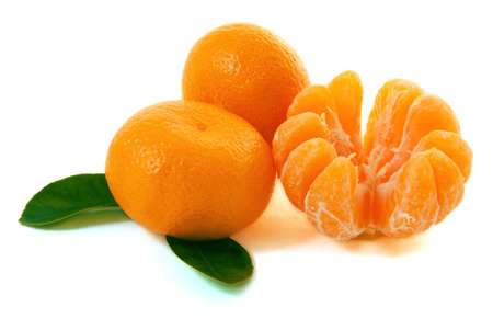 Fresh mandarins on a white backgroundの写真素材