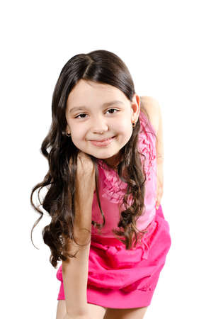 Happy pretty girl on a white backgroundの写真素材