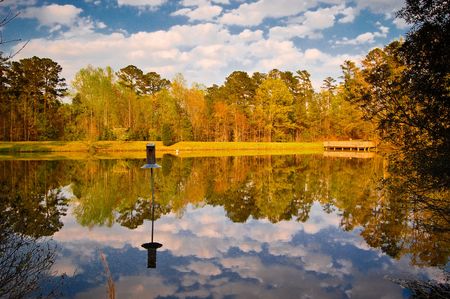Late afternoon lake reflectionsの写真素材