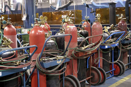 Closeup of pressure gauge and bottlesの写真素材