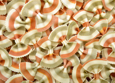 Close-up of raw tricolored pasta to use as background