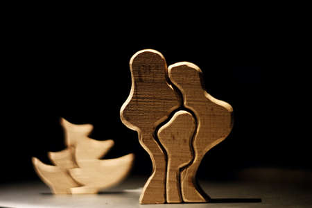 Contrast background. Silhouette of wooden tree against a background of the evening skyの写真素材