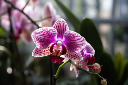 Beautiful orchid flowers in the garden, phalaenopsis - ai generativeの素材