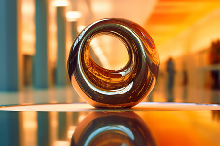 Abstract 3d rendering of a metal ball in the interior of a modern building - ai generativeの素材