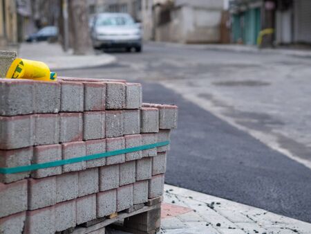 Road reparations in a European city. Paris, France. Urban renovation and maintenance project...