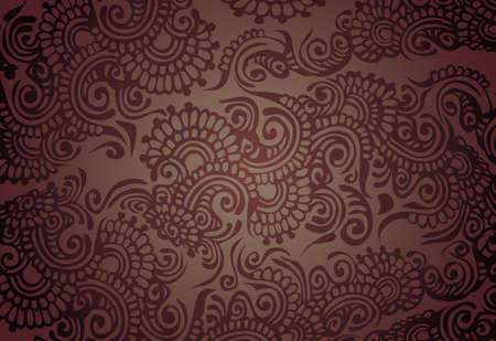 Dark brown ornate tribal seamless pattern with paisley elements, mehendi, oriental elements design template, Raster illustrationの写真素材