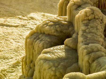 Yichuan County, Shaanxi Province, Chinese, Hukou Waterfall is the world's largest yellow falls. Into the winter, gradually formed yellow icefall, spectacular.の写真素材