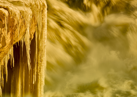 Yichuan County, Shaanxi Province, Chinese, Hukou Waterfall is the world's largest yellow falls. Into the winter, gradually formed yellow icefall, spectacular.の写真素材