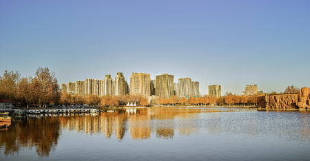 China's Hebei Province, Shijiazhuang City, Century Park, the city's architectural sceneryの写真素材