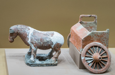 antique wheel at Datong Museumのeditorial素材