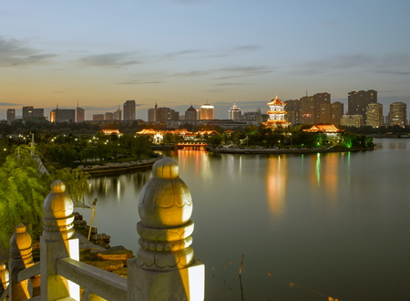 Dongchang Lake Night at Liaocheng City, Shandong Province, China.のeditorial素材