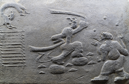 The acrobatics portrait brick from Eastern Han Dynasty at Tianjin Museum, Tianjin, China.のeditorial素材