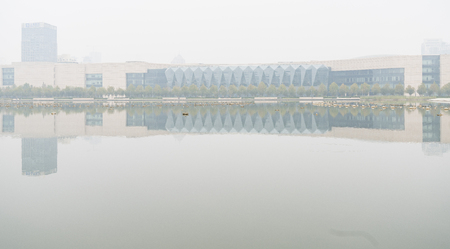 Architectural landscape of cultural center in Tianjin, Chinaのeditorial素材
