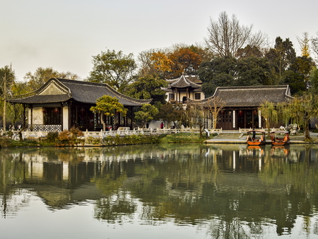 Landscape scenery view of West Lake in Yangzhou city of Chinaの写真素材