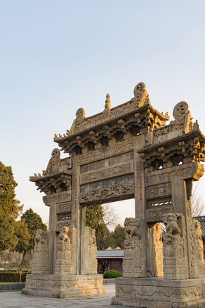 Shandong Province, Tai'an City, Taishan Chinese, Dai Temple, stone archのeditorial素材