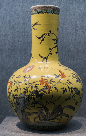 Qing Dynasty yellow color flower pattern Dimo celestial vase in the museumのeditorial素材