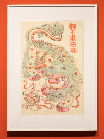 lion roll Hydrangea ancient painting at Wuqiang year painting Museumのeditorial素材