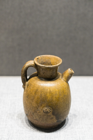 Tang Dynasty yellow glaze pot at hebei museumのeditorial素材