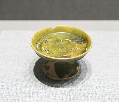 Tang Dynasty green glaze high plate at hebei museumのeditorial素材