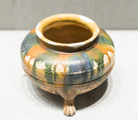 three-color three-legged furnace at Hebei Provincial Museum, Shijiazhuang city Hebei Province, China.のeditorial素材