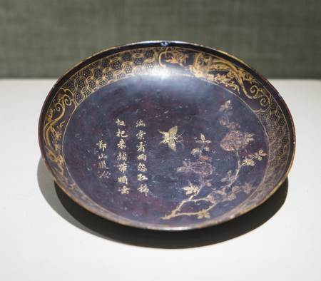 painted gold paint plate from Qing Dynasty at Qingdao museums, Shandong Province, China.のeditorial素材