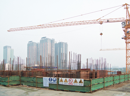 China, Hebei Province, Shijiazhuang City, a residential construction siteのeditorial素材