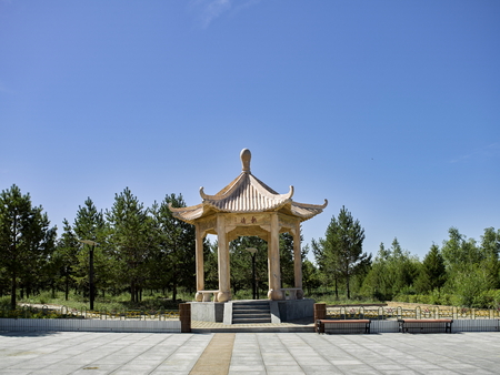 Pavilion at Hongjiannao Scenic Area,  Yulin City, Shenmu City, Shaanxi Province, China.のeditorial素材