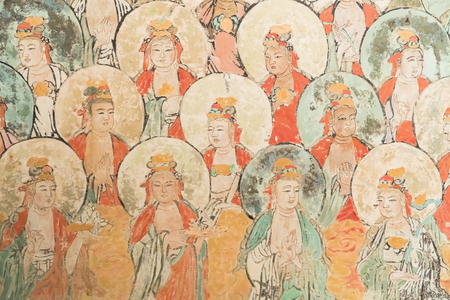 Tang Dynasty mural painting at Shanxi Museum in Taiyuan City, Shanxi Province, China.のeditorial素材