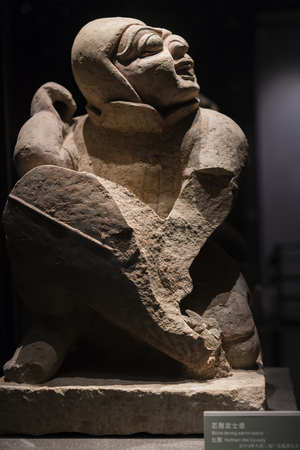 Northern Wei Dynasty stone samurai statue at Datong museum.のeditorial素材