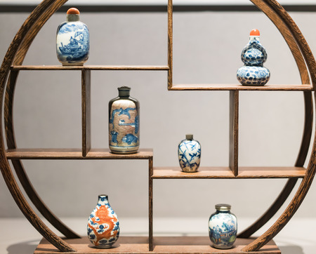 Wuhan Museum collection snuff bottle, blue and white porcelain snuff bottle.のeditorial素材