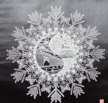 Yuxian paper-cut collection of cultural relics at Weizhou Museum, Zhangjiakou City, Yu County, Hebei Province, China.のeditorial素材