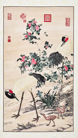 Yuxian flowers and birds painting at Yuzhou Museum.のeditorial素材