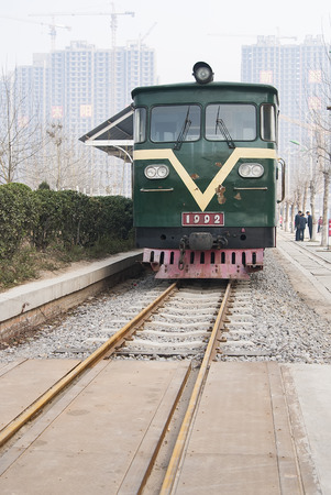 Ancient train at Zhuoda Sun City Community, Shijiazhuang City, Hebei Province, China.のeditorial素材