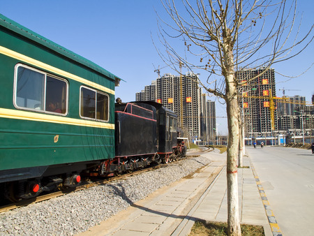Ancient train at Zhuoda Sun City Community, Shijiazhuang City, Hebei Province, China.