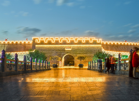 China, Hebei Province, Shijiazhuang City. Zhengding Ancient City Nightのeditorial素材