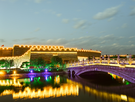 China, Hebei Province, Shijiazhuang City. Zhengding Ancient City Nightのeditorial素材