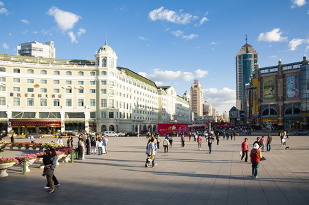 Commercial Pedestrian Street at Heilongjiang Province, China.のeditorial素材