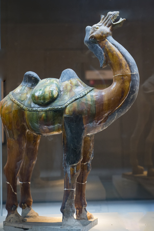 Tang Dynasty three color ceramic camels at Daming Palace National Relics Museumのeditorial素材