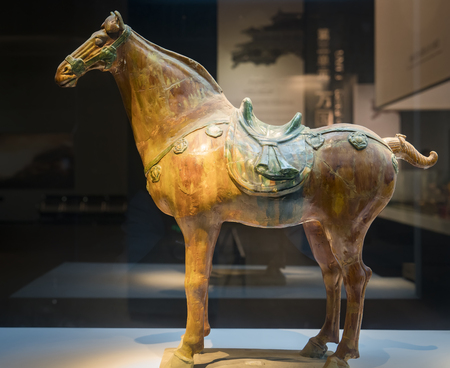 Tang Dynasty three colored ceramic horses at Daming Palace National Relics Museumのeditorial素材