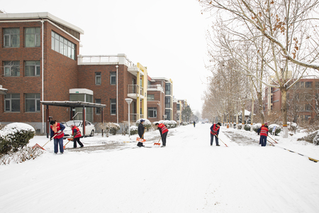 China, Shijiazhuang City, Hebei Province, snow scene at Residential areaのeditorial素材