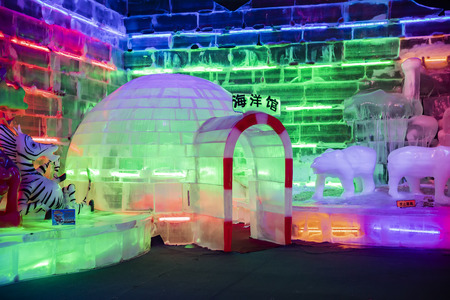 Ice sculpture world exhibition in Shijiazhuang city botanical garden at Hebei province, China.のeditorial素材