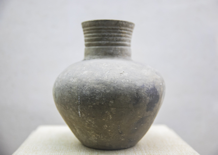China, Shandong Province, Liaocheng City, Liaocheng China Canal Cultural Museum, Dawenkou Culture period gray pottery jar unearthed from Shangzhuang Site in Luanping Countyのeditorial素材