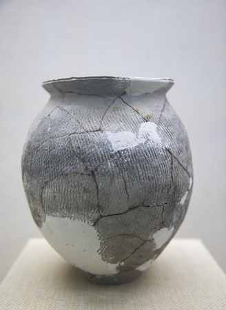 Gray clay pot in Liaocheng China canal cultural museum at Shandong province, China.のeditorial素材